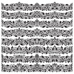 Set of vintage border brushes templates. Baroque floral elements for frames design and page decorations.