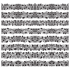 Fototapeta premium Set of vintage border brushes templates. Baroque floral elements for frames design and page decorations.
