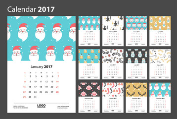 Calendar 2017 starting from Sunday. Vector illustration