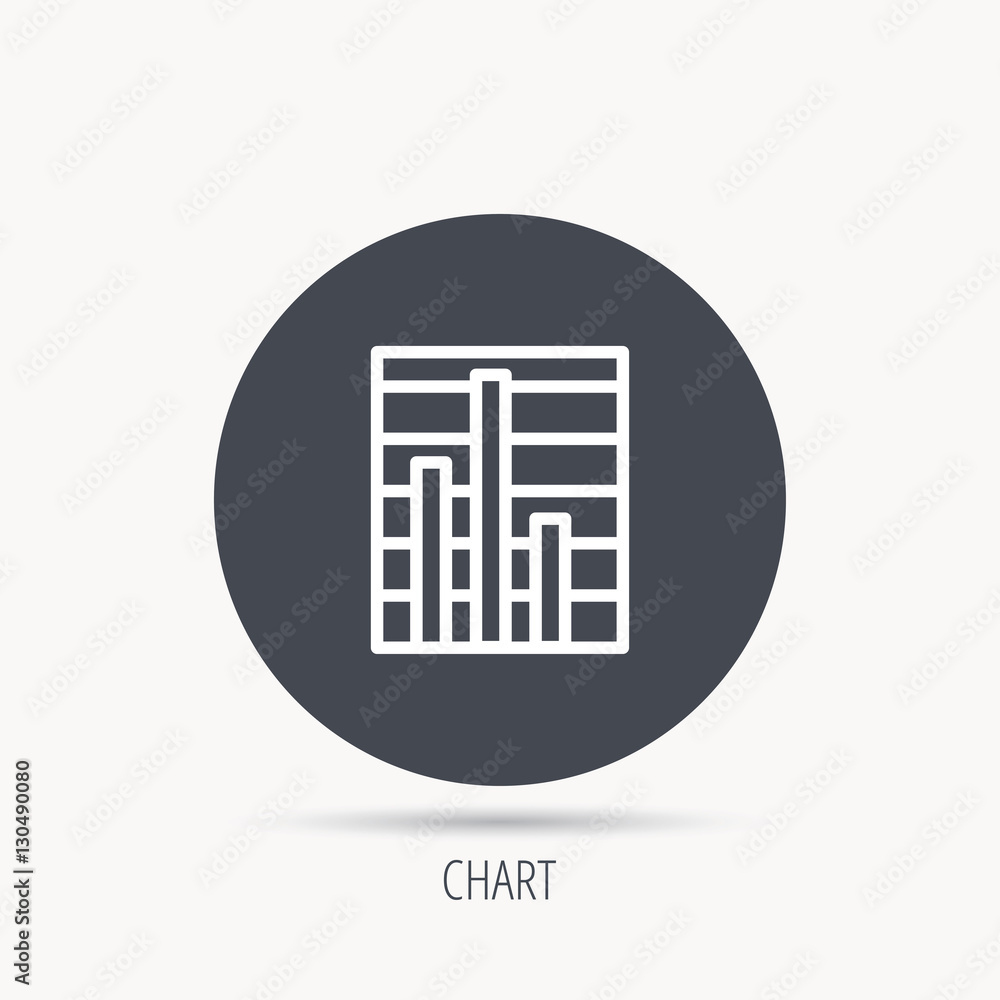 Poster chart icon. graph diagram sign. demand reduction symbol. round web button with flat icon. vector