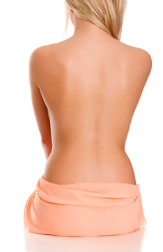 Naked Back Of A Woman, Isolated On White Background