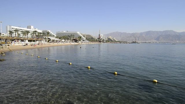 Sandy beach of Eilat - famous resort and recreation city in Israel