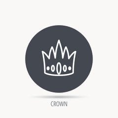 Crown icon. Royal king hat sign. VIP symbol. Round web button with flat icon. Vector
