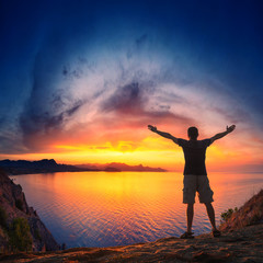 Fototapeta premium Human welcome colorful sunrise