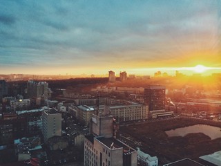 Sunset in a city
