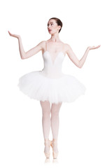 Naklejka premium Beautiful ballerine dance in ballet position