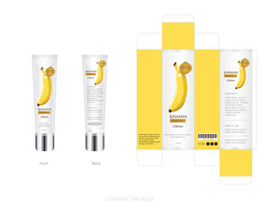banana cosmetic package design include box and bottle