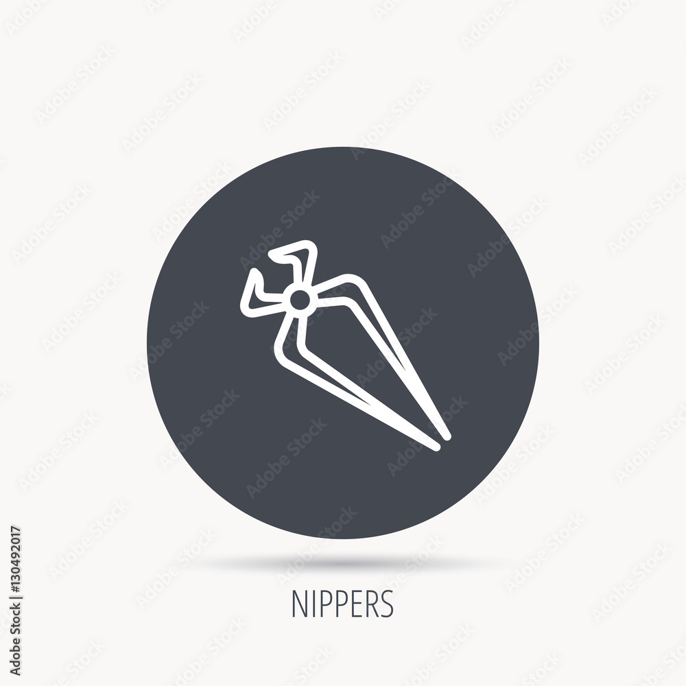 Poster nippers icon. repairing service tool sign. round web button with flat icon. vector