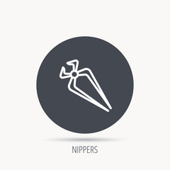 Nippers icon. Repairing service tool sign. Round web button with flat icon. Vector