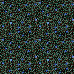 Floral seamless pattern with blooming blue flowers and leaves
