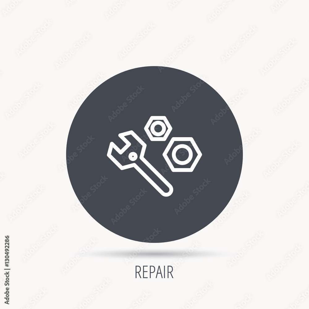 Poster repair icon. spanner tool with screw-nut sign. round web button with flat icon. vector