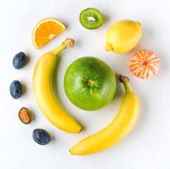Top view image of a healthy eating with fresh fruits