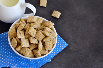 Healthy breakfast. Crispy pillows with milk for breakfast.