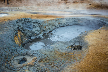 Boiling mudpot in Hverir (Hverarond) geothermal area, Iceland.