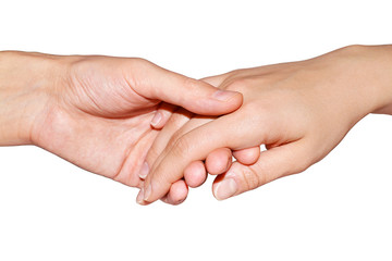 Man and woman holding hands  