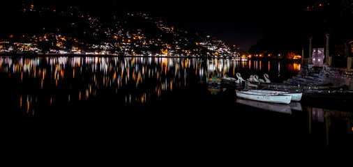 Fototapeta na wymiar Panorama of City lights of Naini Lake, Nainital India.