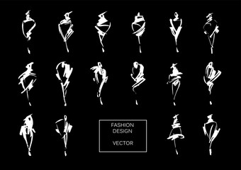 Set of fashion logos hand drawn. Vector fashion illustration. Monochrome sketches isolated.