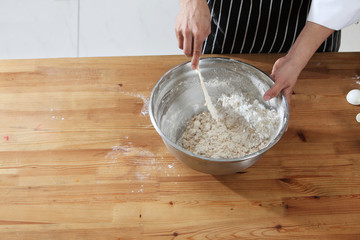 mixing the flour