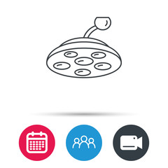 Surgical lamp icon. Surgeon light sign. Group of people, video cam and calendar icons. Vector