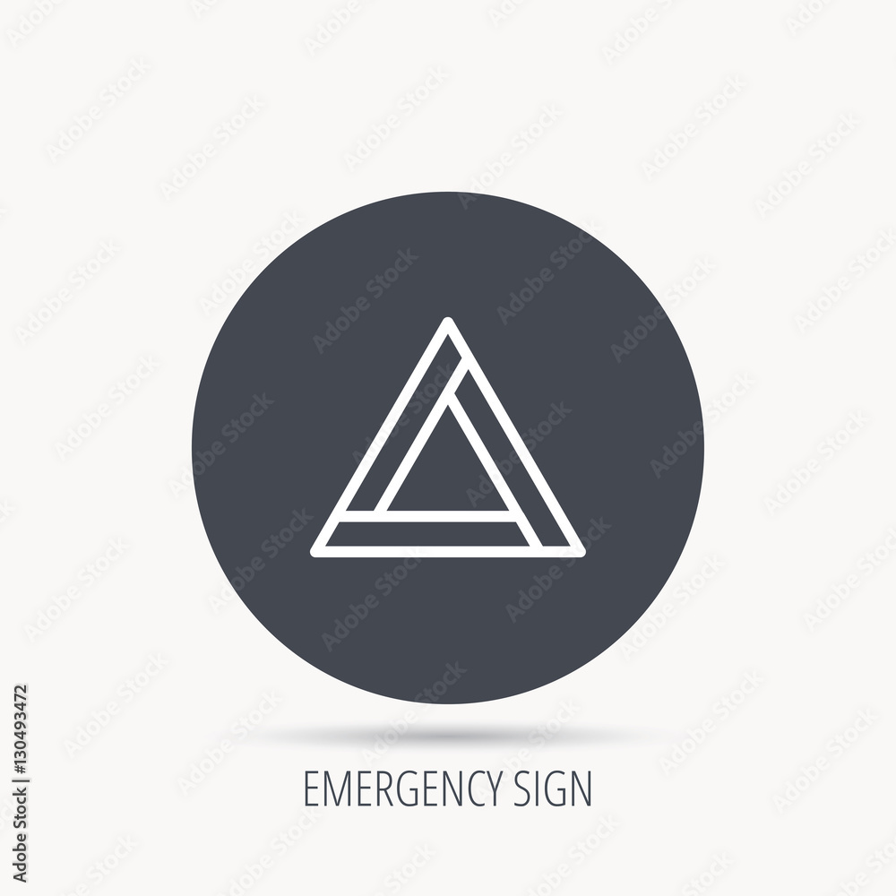 Poster emergency sign icon. caution triangle sign. round web button with flat icon. vector