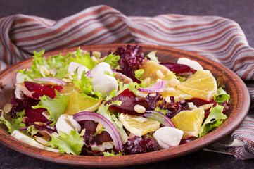 Mozzarella, Orange, Beetroot, Red Onion, Nuts and Seeds Salad