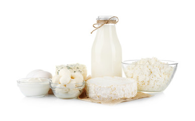 Dairy products on white background