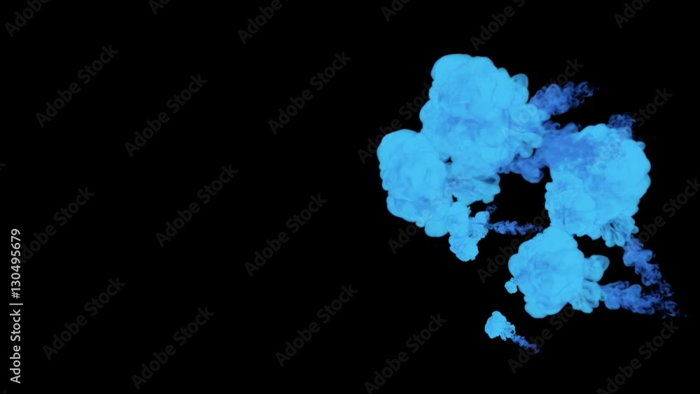 Fototapete blue paint dissolved in water on a black background. 3d render. voxel graphics. computer simulation 
