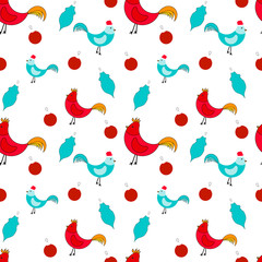 Christmas and New Year pattern with symbol of this year - chicken
