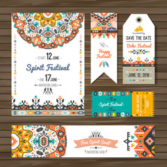 Collection of banners, flyers or invitations with geometric elements. Flyer design in bohemian style