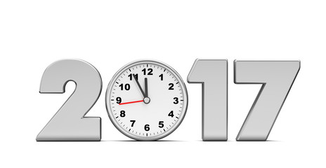 New Year 2017 metal clock isolated on a white background. 3d ren