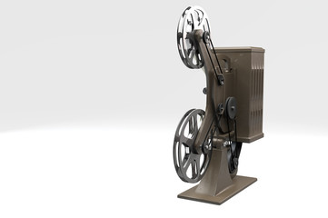 3D illustration of retro film projector isolated on white left side view