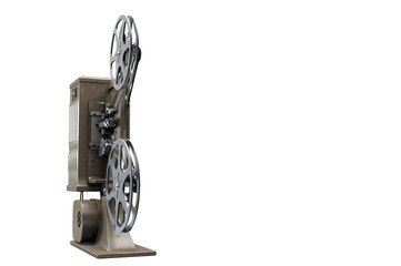 3D illustration of retro film projector isolated on white front side view