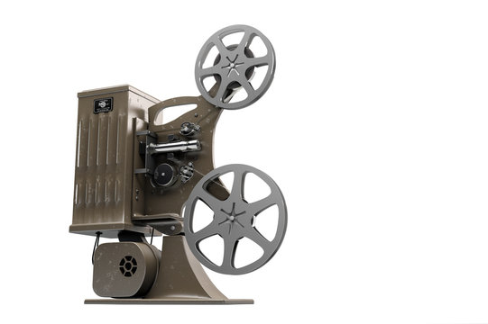 3D illustration of retro film projector isolated on white right side view
