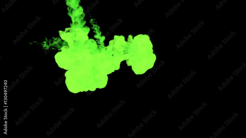 Aufkleber green paint dissolved in water on a black background. 3d render. voxel graphics. computer simulation