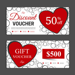 Gift voucher template. Can be use for shopping cards, discount coupon, banner, discount card , web design and other. Vector illustration. Valentines day design