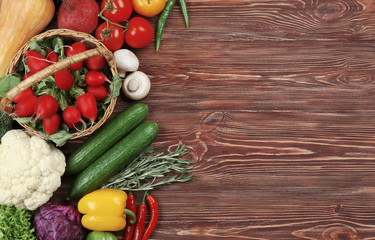 Fresh vegetables on wooden background