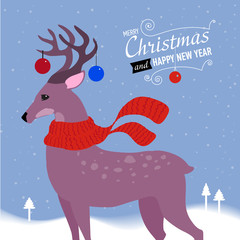 Greeting card with Christmas deer. Vector Illustration