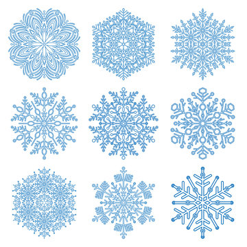 Set of vector snowflakes. Fine winter ornament. Snowflakes collection. Snowflakes for backgrounds and designs