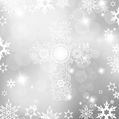 Christmas silver background with white floral Christianity cross