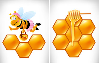 Honey food decorative icons set with bee honeycomb isolated vector illustration