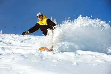 Ski snowboarder powder extreme fast speed