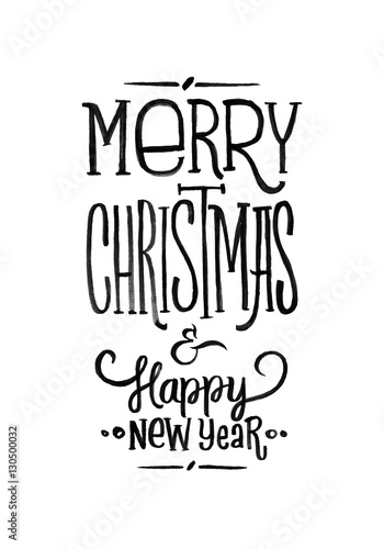 &quot;Merry Christmas Happy New Year Retro Vector Poster. Black and White