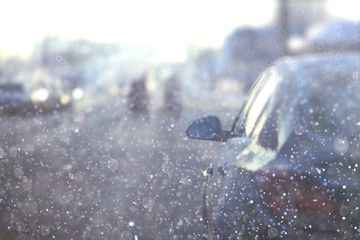 background blur car city winter snowfall