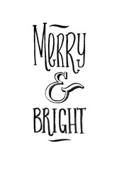 Fototapeta premium Merry Christmas Retro Vector Poster. Black and White Monochrome Design. Ink Hand Drawn Calligraphy Template for Winter Holidays.