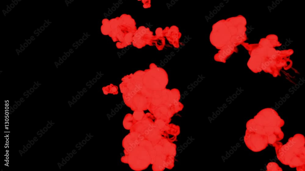 Poster stylized red ink drop in water on a black background for effects. 3d render. voxel graphics. compute