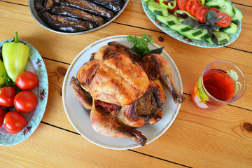 Azerbaijani  chicken Lavangi (roast chicken stuffed with nuts)