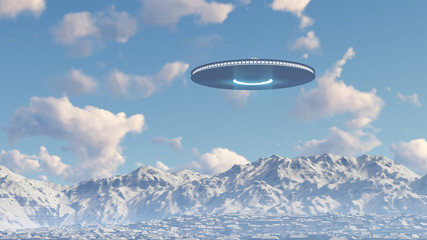 3d UFO over the mountain town