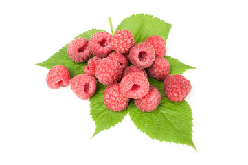 raspberry with leaf isolated on a white background cutout