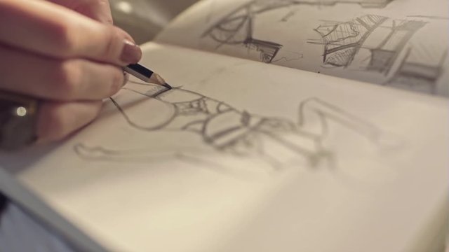 Close up of drawing scketch by young designer