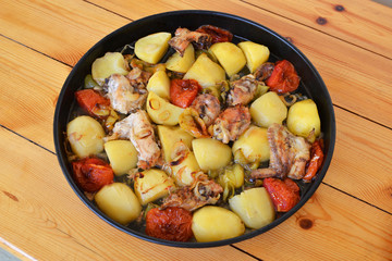 Azerbaijani Tava-kebab (Cooked in a pan of chicken kebab with potatoes and tomatoes)